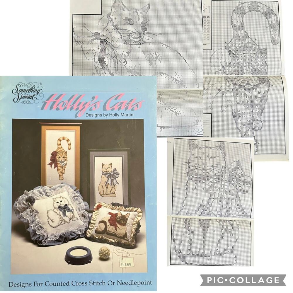 Vintage Holly's Cats Cross Stitch & Needlepoint Pattern Booklet 1980s needlework